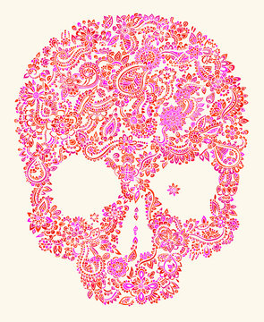 Hand drawn floral skull