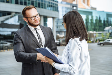 Successful business man. Modern business lifestyle. Handshake business partners.