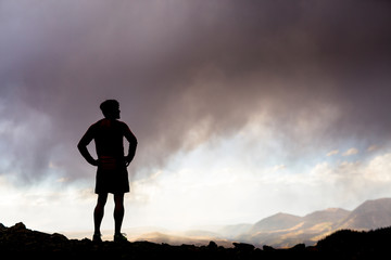 Gold King Basin, near Telluride, Colorado, USA: A male runner running the alpine trails at the Gold King Basin.