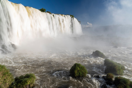 Beautiful landscape of big powerful waterfall on the rainforest