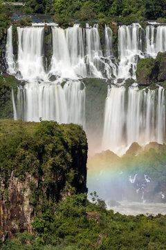 Beautiful landscape of rainbow and big waterfalls in the rainforest