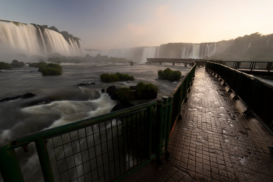 Beautiful landscape of big waterfall set on green atlantic rainforest