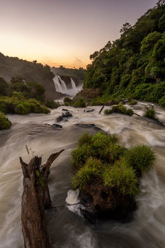Beautiful landscape of big waterfall set on green atlantic rainforest