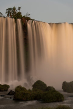 Beautiful landscape of big waterfall set on green atlantic rainforest