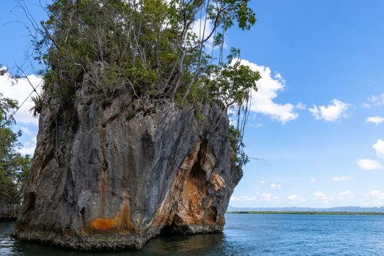Huge rock in the shallow waters of Los Haitises National Park