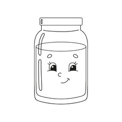 Coloring book for kids. Cheerful character. Vector illustration. Cute cartoon style. Fantasy page for children. Black contour silhouette. Isolated on white background.