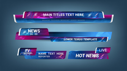 Graphic set of Broadcast News Lower Thirds Banner for Television, Video and Media Channel