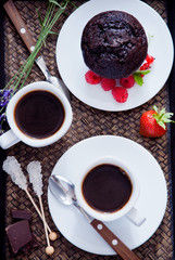 Black Coffee and chocolate muffins for breakfast