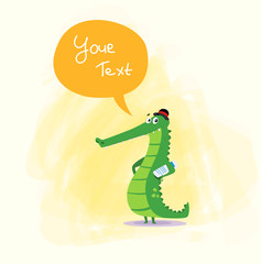 Cute cartoon crocodile with newspaper. Kids design