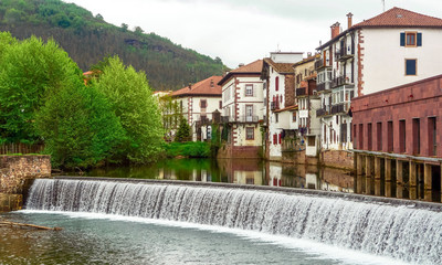 Elizondo, Navarre, Spain. Houses on the banks of the Baztan River
