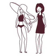 silhouette of women with swimsuit on white background