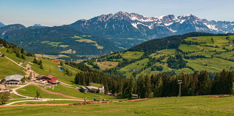 Beautiful alpine view with the famous Wilder Kaiser mountains at Söll - Tyrol - Austria