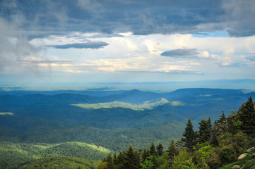 Color photo taken from Devil's Courthouse on the Blue Ridge Parkway in North Carolina near the Great Smoky Mountain National Park.