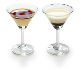 black and white, two color layered cocktail, homemade coffee liqueur and evaporated milk, alfonso13