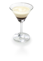 black and white, two color layered cocktail, homemade coffee liqueur and evaporated milk, alfonso13
