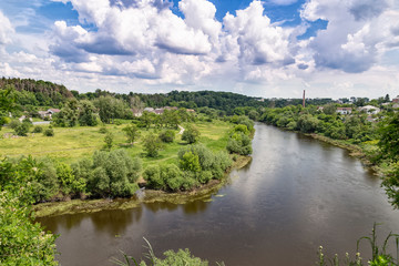 Fototapeta na wymiar View of the river Sluch in town Novohrad-Volynskyi. Ukraine
