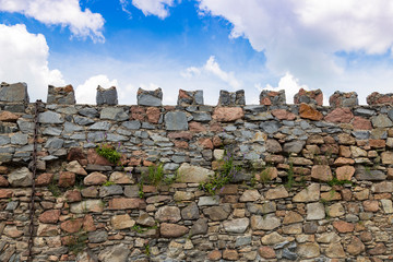Stone fortress wall close up