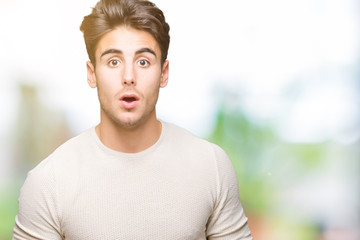 Young handsome man over isolated background afraid and shocked with surprise expression, fear and excited face.