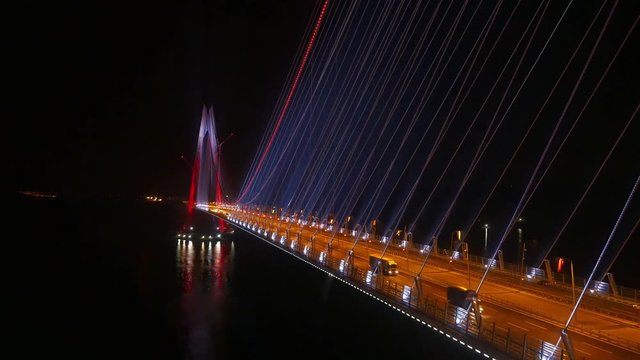 Aerial view of Istanbul Yavuz Sultan Selim Bridge at Night