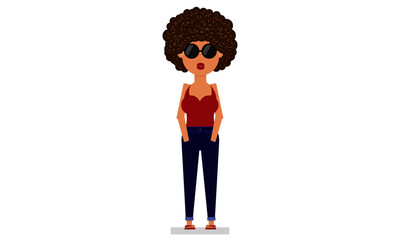 Retro Woman with Curly hair and Sunglasses 