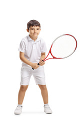 Child tennins player posing with a racquet