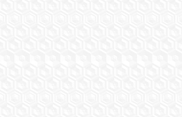 Abstract hexagonal 3d background. Illusion white colors with shadows. Geometry line pattern for surface design, fabric, wrapping paper. Modern abstract repeatable motif. Vector hexahedron light tiles.