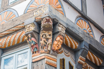 Decorative elements at façade Stiftsherrenhaus Hameln Lower Saxony (Niedersachsen) Germany