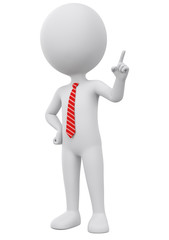Cartoon character businessman points finger at empty space on a white background. 3d rendering illustration for advertising.