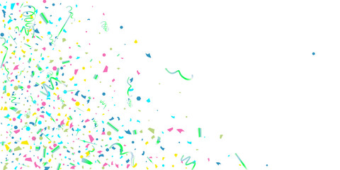 Colorful confetti on white background.