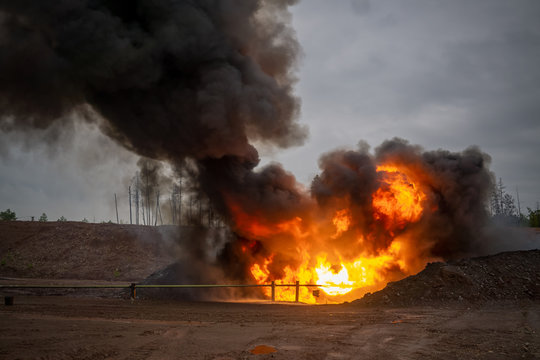 Fire On Flare Blow Out In  Oil And Gas  Processing Platform And Remote Platform Produced Oil, Natural Gas And Liquid Condensate