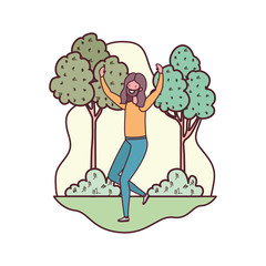 young man in landscape with trees and plants