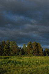 Dramatic sunset on the summer field.
