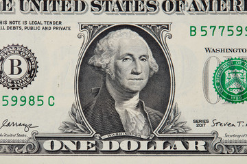 Washington's close up portret on a dollar bill - obrazy, fototapety, plakaty