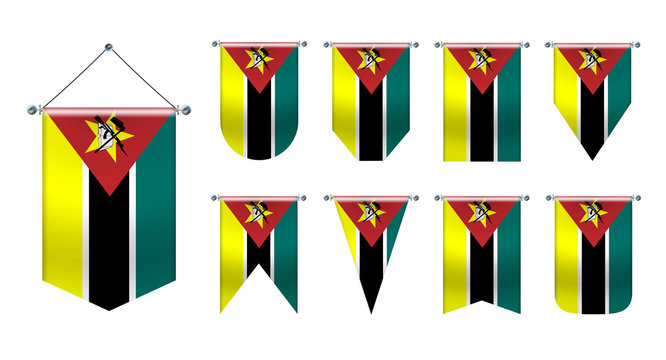Set of hanging flags of the MACAU. Diversity shapes of the national flag of country. Vertical Template pennant for background, travel banner, web, logo,award, achievement, festival, carnaval