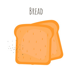 Slices of toast bread. Isolated cartoon dishes. Doodle color set of ingredients and products for cooking