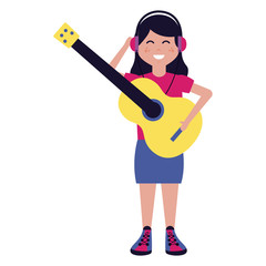 woman with headphones and guitar