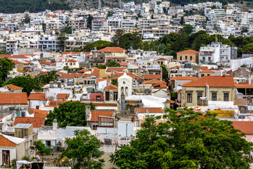 View from the height of the Roofs of houses in the old town of Rethymno in Greece.