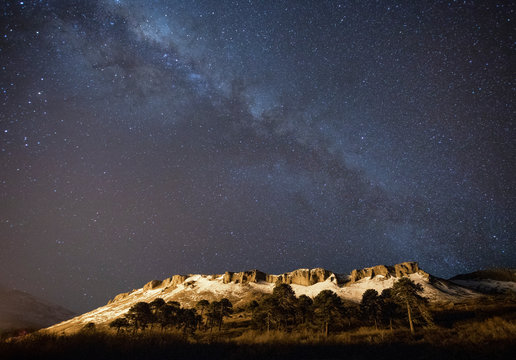 The Milky Way shines brightly above the town of Caviahue, Argentina.
