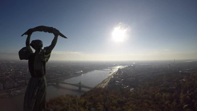 Aerial view of Budapest Citadella statue