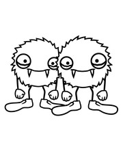 team 2 kleine vampire freunde paar crew niedlich ball haarig wuschel süß kugel rund monster gesicht böse lustig augen mund scharfe zähne horror halloween gruselig comic cartoon clipart