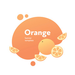 Vector fruit modern fluid banner. Colorful juicy oranges with slices on splash shape frame isolated on white background. Design illustration for web eco poster, veggy menu, backdrop, poster, card