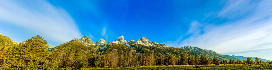 Fototapeta na wymiar Panorama of Mountain Range with Clouds, trees