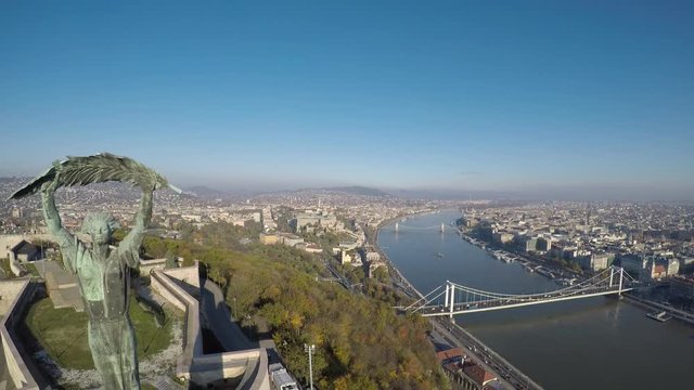 Aerial view of Budapest Citadella statue