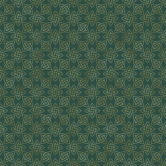 Gold Celtic Knot Seamless Pattern - Beautiful gold Celtic knot design on green background
