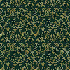 Gold Celtic Knot Seamless Pattern - Beautiful gold Celtic knot design on green background
