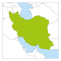 Map of Iran green highlighted with neighbor countries