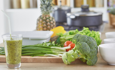 Variety of fresh vegetables and a refreshing cocktail