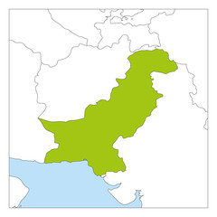 Obraz premium Map of Pakistan green highlighted with neighbor countries