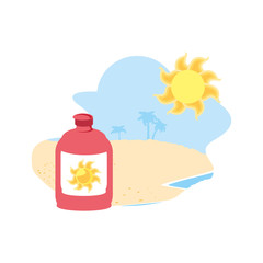 solar blocker bottle in the beach with sun