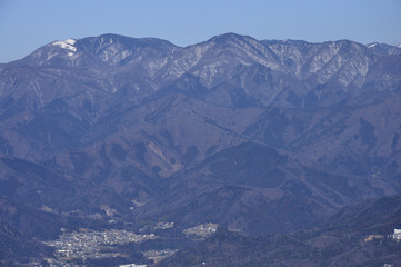 雪の小金沢連嶺を望む